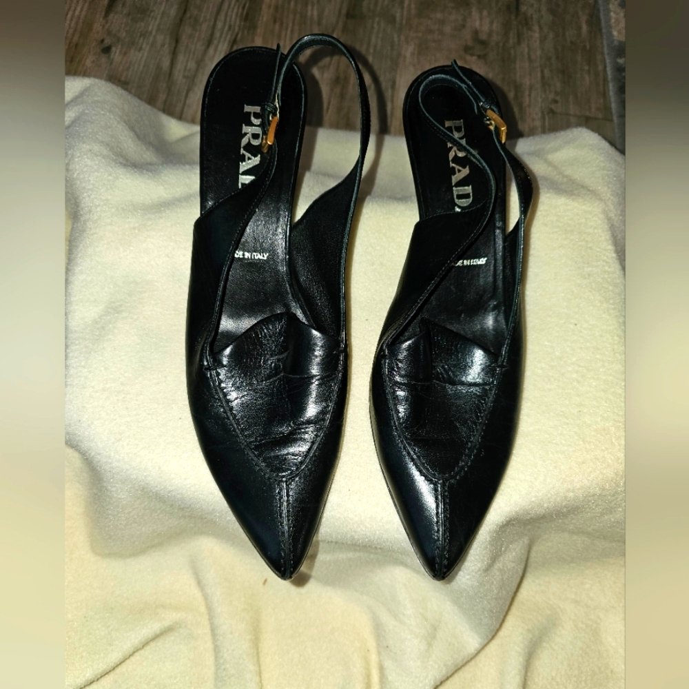 Vintage Black Prada Sling Back heels